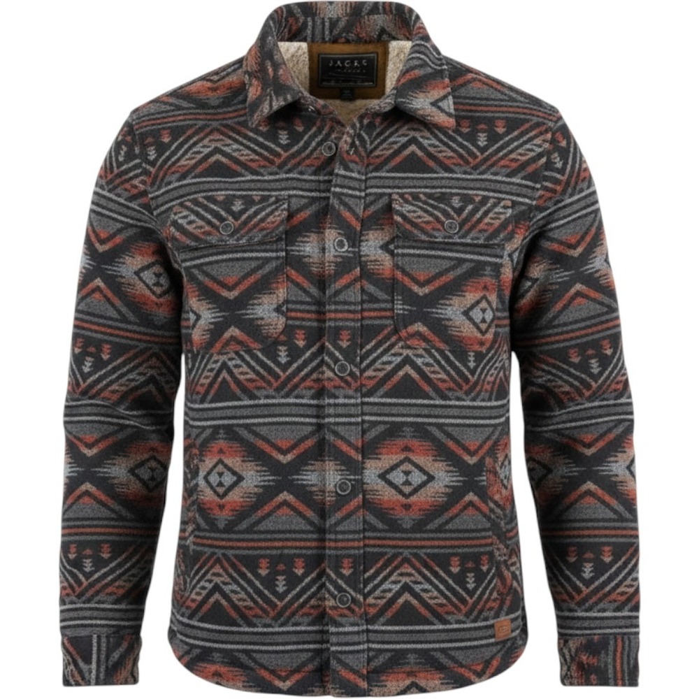 Jachs NY Mens XXL Sherpa Lined Aztec Shirt Jacket Southwestern Wool Blend Black